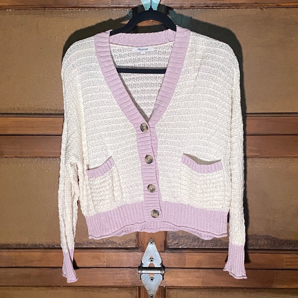 Madewell Seabrook Cream and Lavender Knit Cardigan
